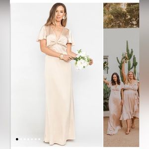 SHOW ME YOUR MUMU- NWT BRIDESMAID DRESS Rome Twist Gown ~ Champagne Luxe Satin